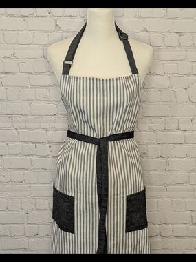 Striped Cotton Apron with Black Trim